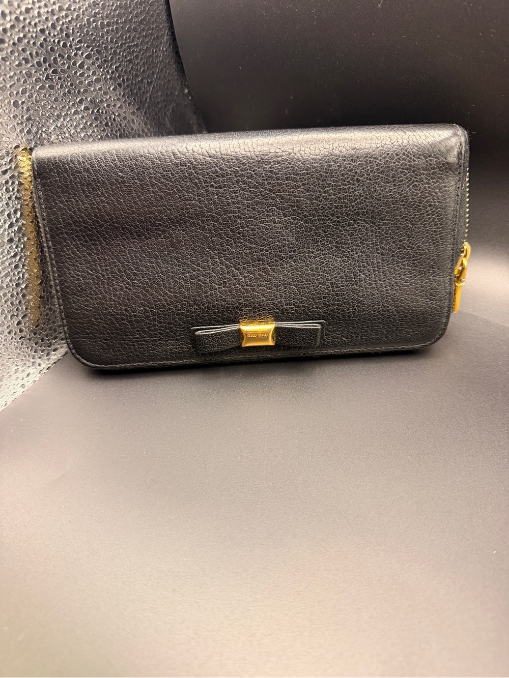 Miu Miu Black Leather Zip Around Wallet Authentic Certificate of Authenticity